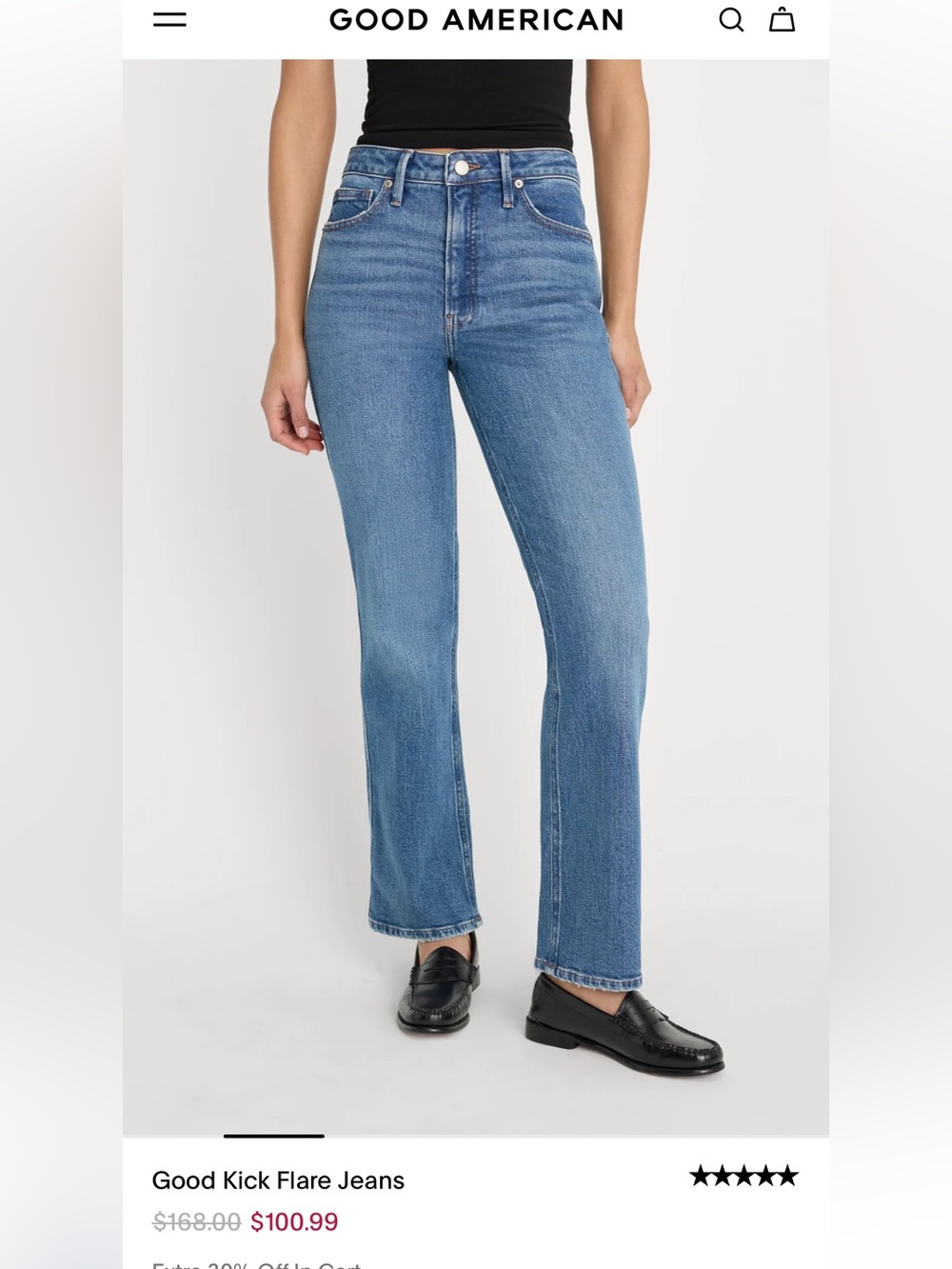 NWT Good American Good Standard Kick Flare Jeans Size 2 New